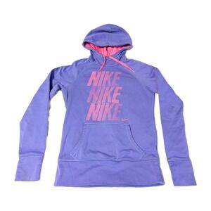 Nike Women's Therma-Fit Hoodie Sweatshirt‎ Thumb Holes Drawstring Purple Small
